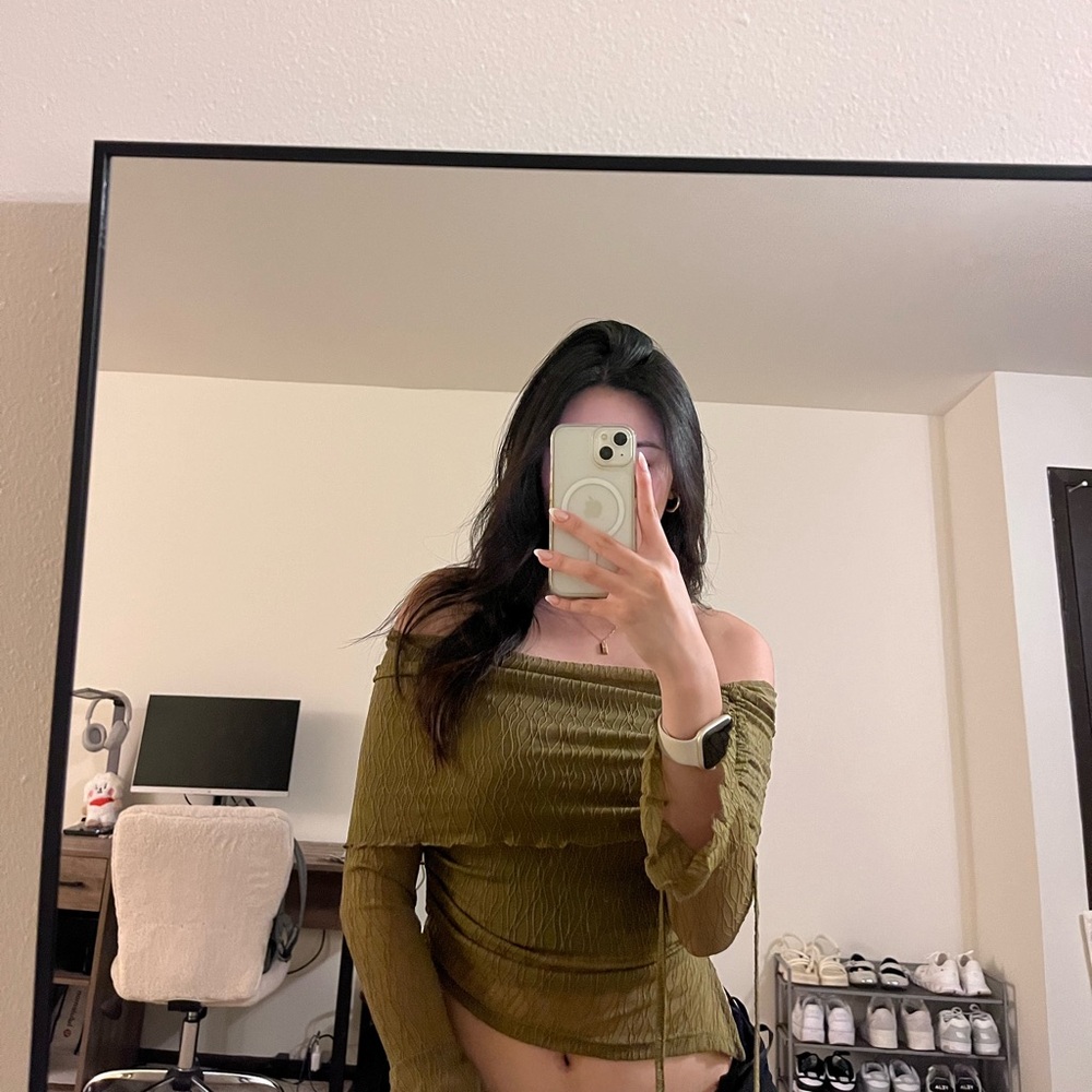 Green off the shoulder top